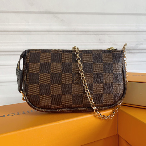 Louis Vuitton Womens Bags Clutch Wallets Luxury Brand Fashion Type Messenger Bags MINI POCHETTE ACCESSOIRES N58009 Damier Ebene coated canvas