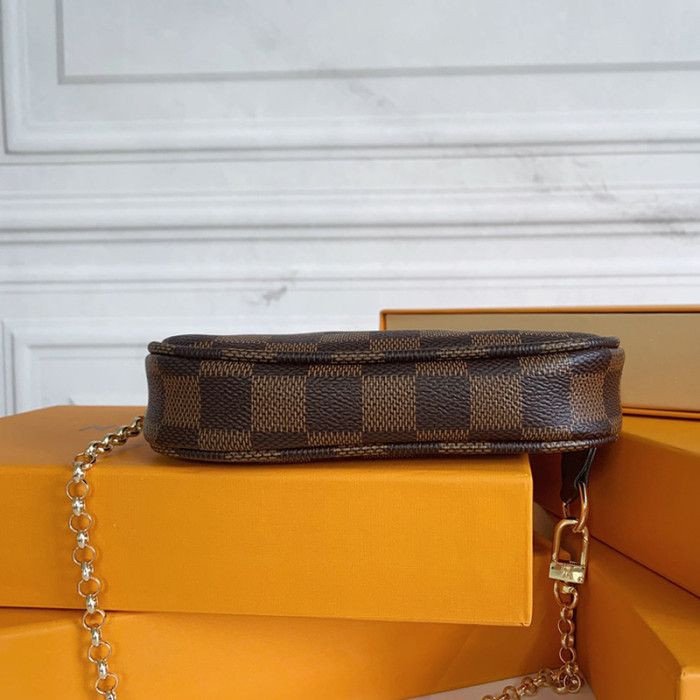 Louis Vuitton Womens Bags Clutch Wallets Luxury Brand Fashion Type Messenger Bags MINI POCHETTE ACCESSOIRES N58009 Damier Ebene coated canvas