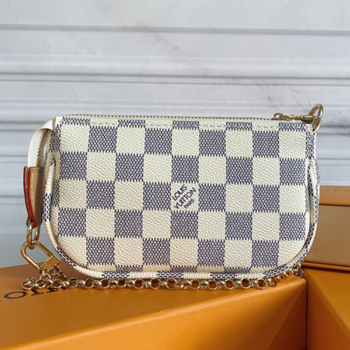 Louis Vuitton Womens Bags Clutch Wallets Luxury Brand Fashion Type Messenger Bags MINI POCHETTE ACCESSOIRES N58010 Damier Azur coated canvas
