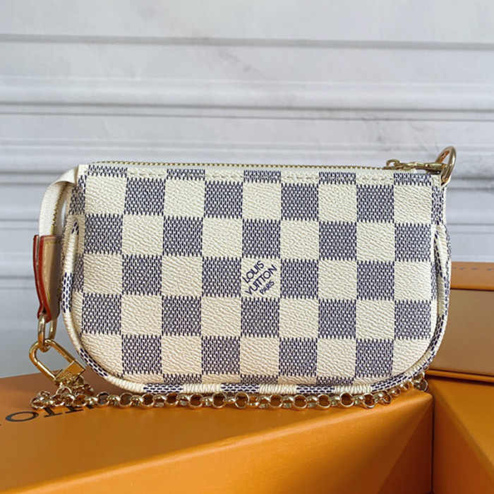 Louis Vuitton Womens Bags Clutch Wallets Luxury Brand Fashion Type Messenger Bags MINI POCHETTE ACCESSOIRES N58010 Damier Azur coated canvas