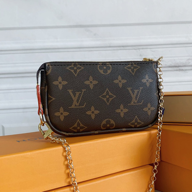Louis Vuitton Womens Bags Clutch Wallets Luxury Brand Fashion Type Messenger Bags MINI POCHETTE ACCESSOIRES M58009 Monogram coated canvas with Original Box