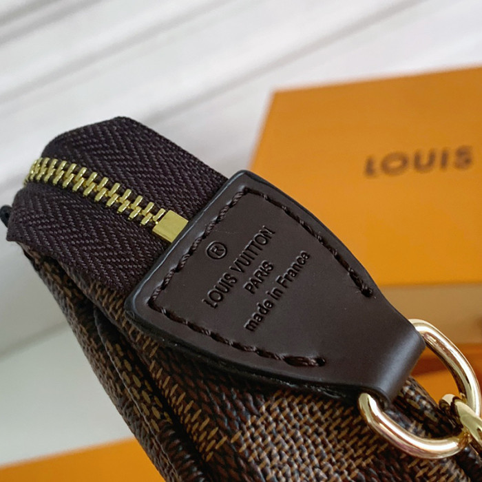 Louis Vuitton Womens Bags Clutch Wallets Luxury Brand Fashion Type Messenger Bags MINI POCHETTE ACCESSOIRES N58009 Damier Ebene coated canvas
