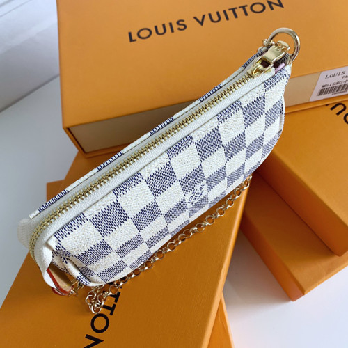 Louis Vuitton Womens Bags Clutch Wallets Luxury Brand Fashion Type Messenger Bags MINI POCHETTE ACCESSOIRES N58010 Damier Azur coated canvas