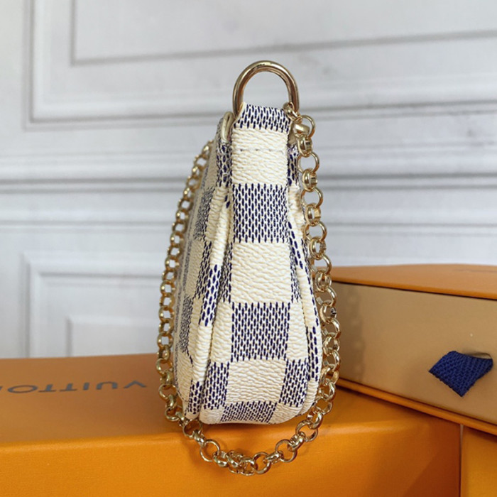 Louis Vuitton Womens Bags Clutch Wallets Luxury Brand Fashion Type Messenger Bags MINI POCHETTE ACCESSOIRES N58010 Damier Azur coated canvas