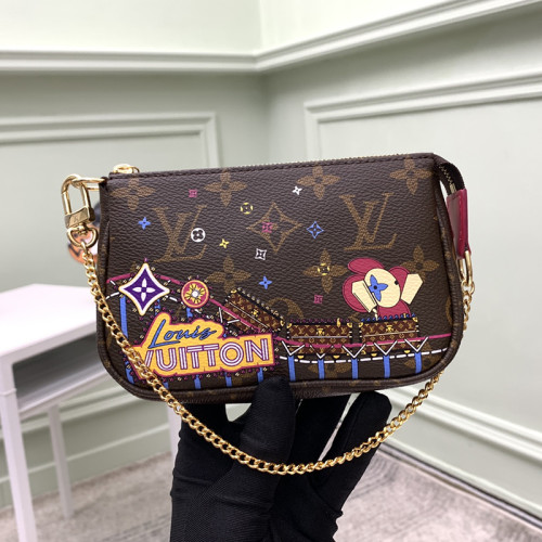 Louis Vuitton Womens Bags Clutch Wallets Luxury Brand Fashion Shoulder Bags MINI POCHETTE ACCESSOIRES M69752 Monogram coated canvas with Original Box