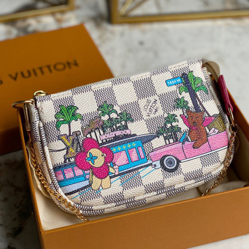 Louis Vuitton Womens Bags Clutch Wallets Luxury Brand Fashion Shoulder Bags MINI POCHETTE ACCESSOIRES N60487 Damier Azur coated canvas with Original Box
