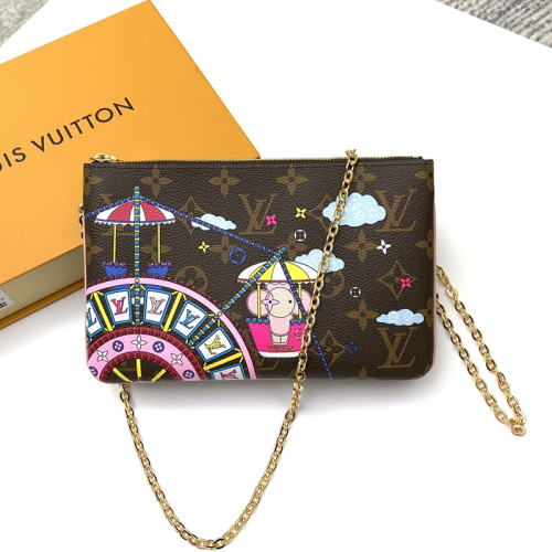 Louis Vuitton Womens Bags Clutch Wallets Luxury Brand Fashion Shoulder Bags POCHETTE Double Zip M69744 Monogram coated canvas with Original Box