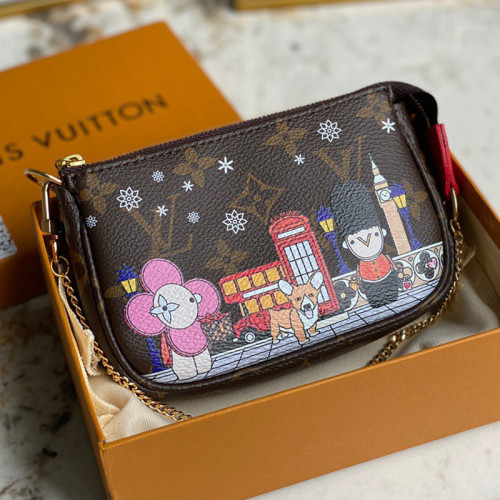 Louis Vuitton Womens Bags Clutch Wallets Luxury Brand Fashion Shoulder Bags MINI POCHETTE ACCESSOIRES M80863 Monogram coated canvas with Original Box