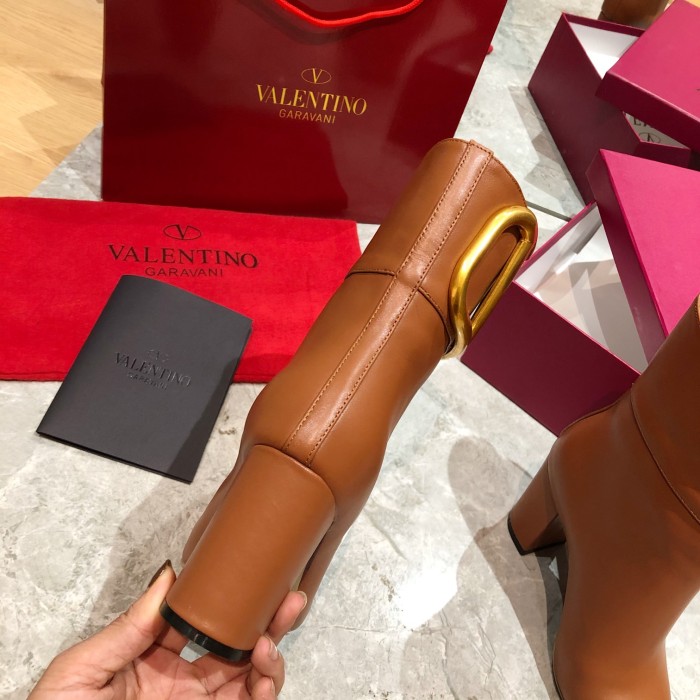 Valentino Garavani Women Fashion Ankle Boots Luxury Brand Vlogo Signature Calfskin Combat Boot with Original Box