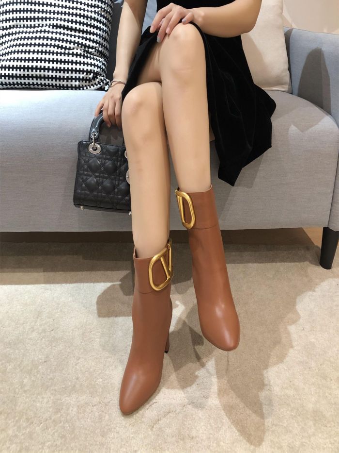 Valentino Garavani Women Fashion Ankle Boots Luxury Brand Vlogo Signature Calfskin Combat Boot with Original Box