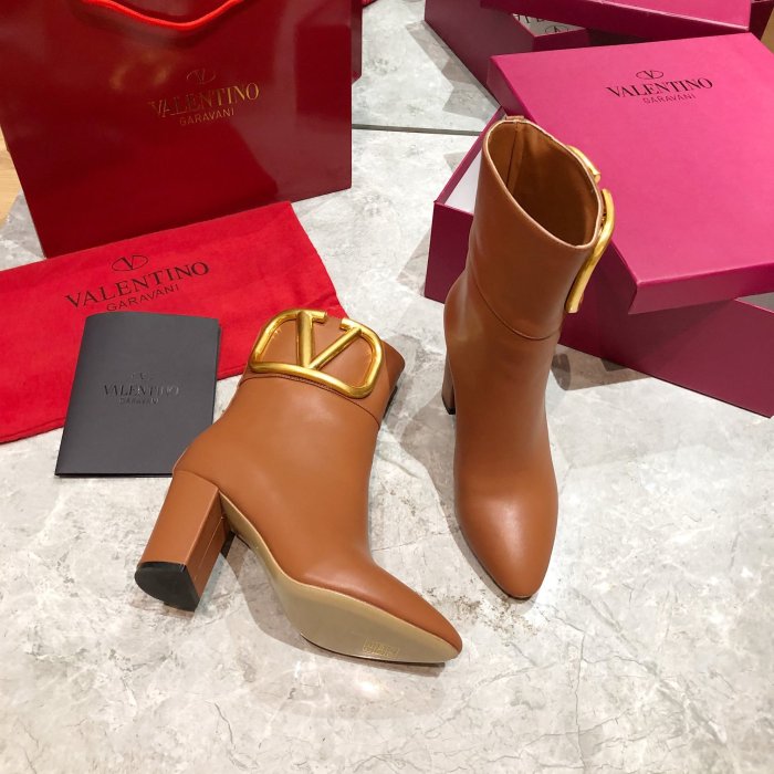 Valentino Garavani Women Fashion Ankle Boots Luxury Brand Vlogo Signature Calfskin Combat Boot with Original Box