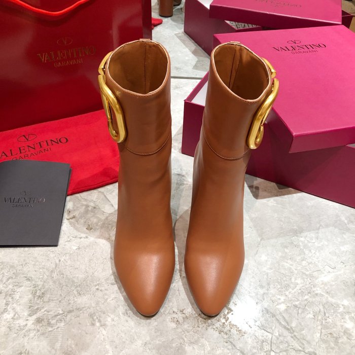 Valentino Garavani Women Fashion Ankle Boots Luxury Brand Vlogo Signature Calfskin Combat Boot with Original Box