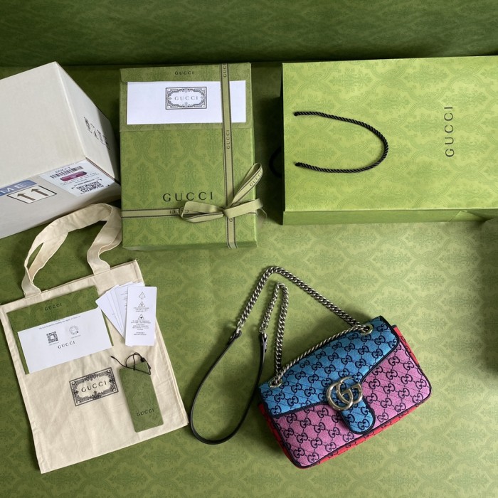 Gucci Womens Bags Shoulder Messenger Bag Luxury Brand GG Marmont Multicolour small shoulder bag ‎443497 2UZIN 4165 with Original Box