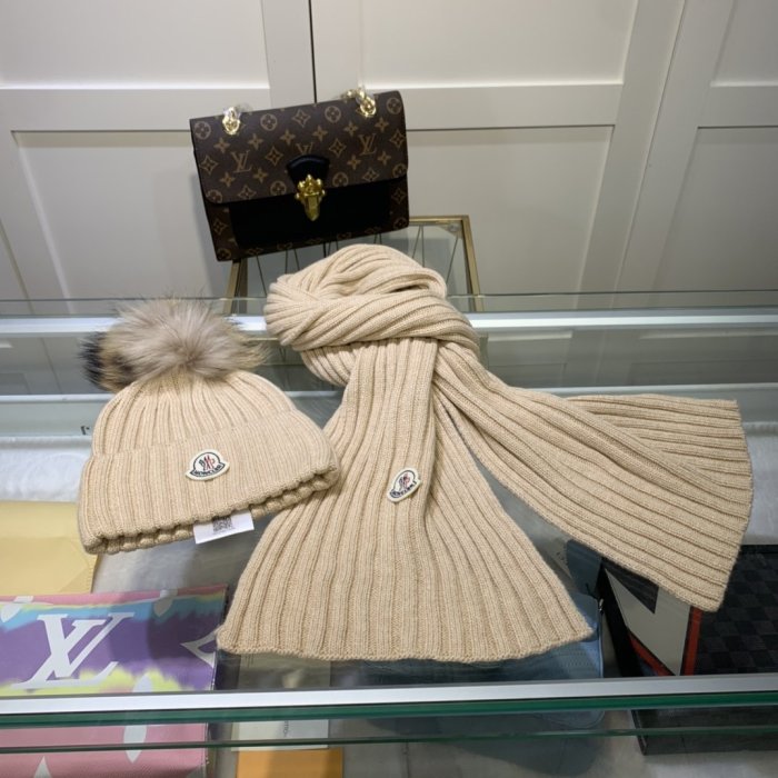 Moncler Scarves Men Womens Fashion Scarf and Hats Set with Original Box