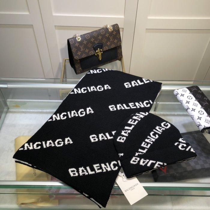 Balenciaga Scarves Men Womens Fashion Scarf and Hats Set with Original Box