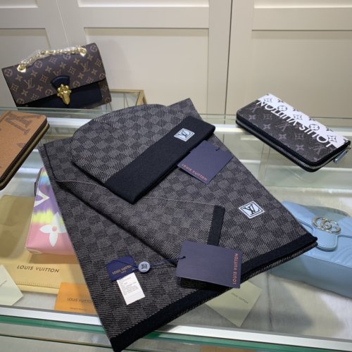 Louis Vuitton Scarves Men Womens Fashion Scarf and Hats Set with Original Box