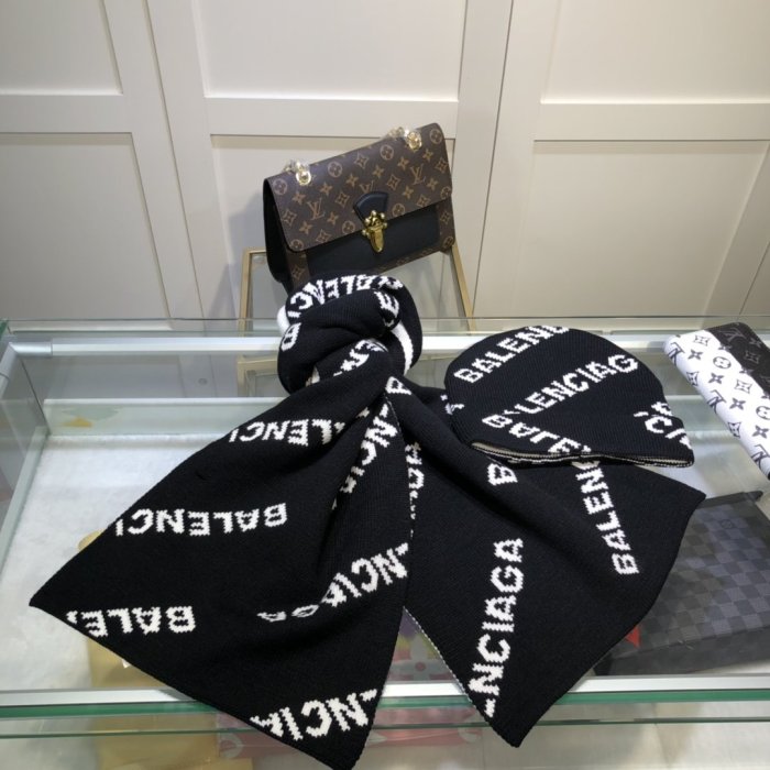 Balenciaga Scarves Men Womens Fashion Scarf and Hats Set with Original Box