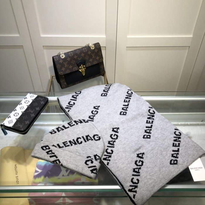 Balenciaga Scarves Men Womens Fashion Scarf and Hats Set with Original Box