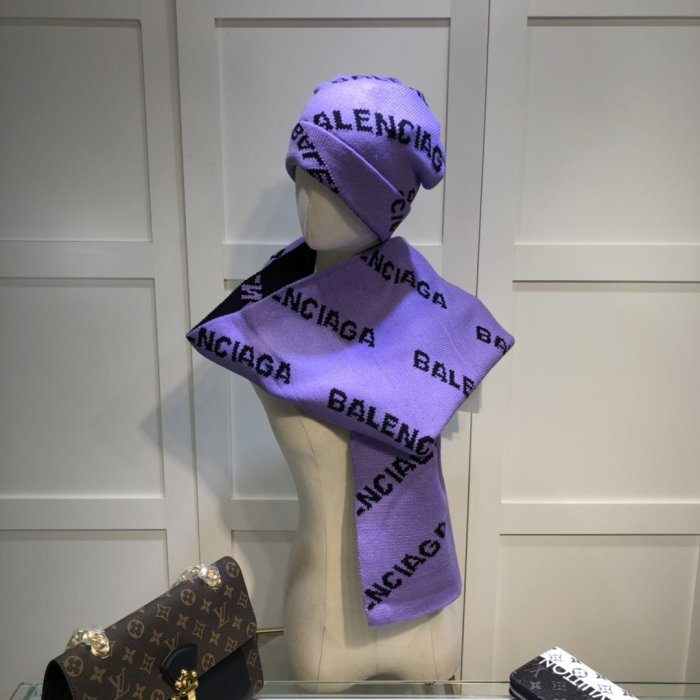 Balenciaga Scarves Men Womens Fashion Scarf and Hats Set with Original Box