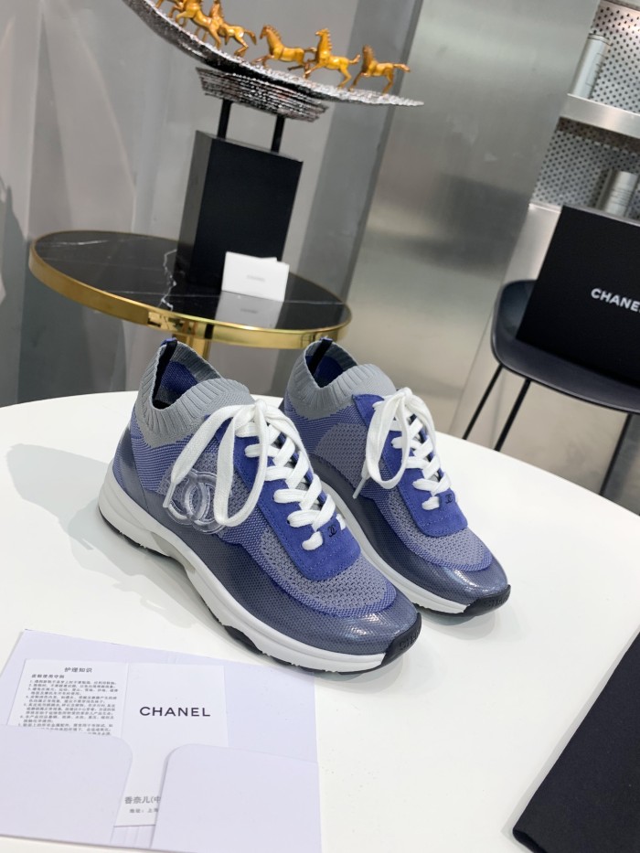 Chanel Womens Shoes Sneakers Denim & Suede Calfskin Luxury Brand Designer with Original Box