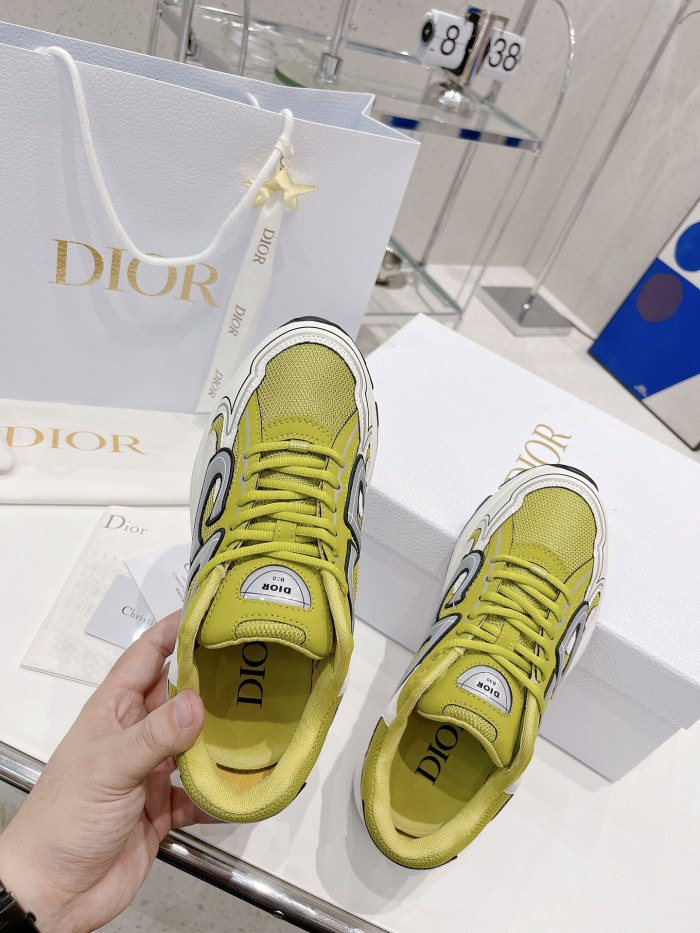 Dior Womens Shoes Sneakers Luxury Brand B30 SNEAKER Yellow Mesh and White Technical Fabric  Unisex Design 3SN279ZLX_H661