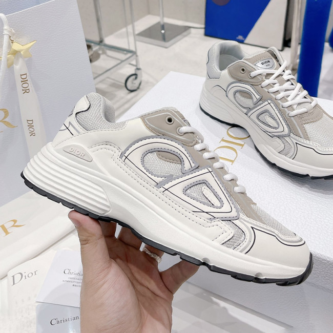 Dior Mens Shoes Sneakers Luxury Brand B30 SNEAKER Gray Mesh and White Technical Fabric Unisex Design 3SN279ZLZ_H860