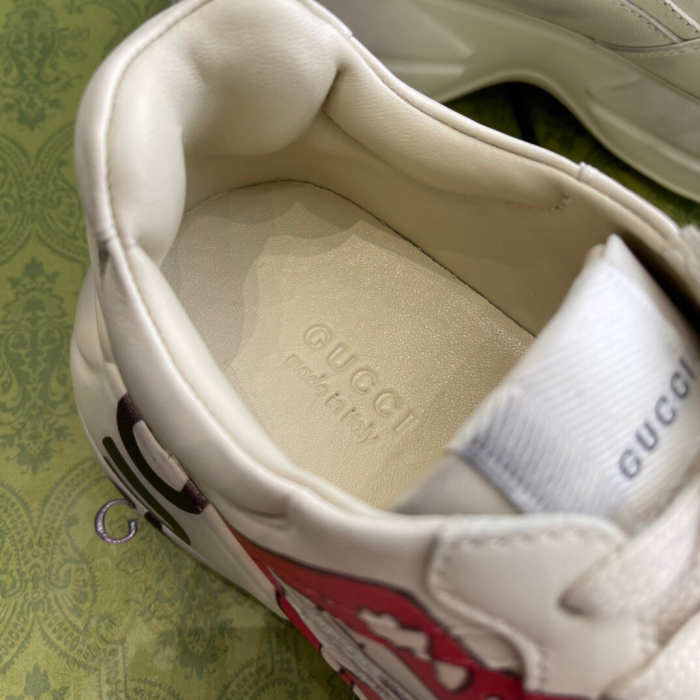 Gucci Mens Shoes Sneakers Luxury Brand Men's Rhyton leather sneaker with Original Box