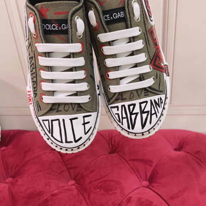 Dolce&Gabbana Womens Shoes Sneakers Fashion Type Luxury Brand Two-tone canvas Portofino Light Low-top sneakers with DG logo with Original Box