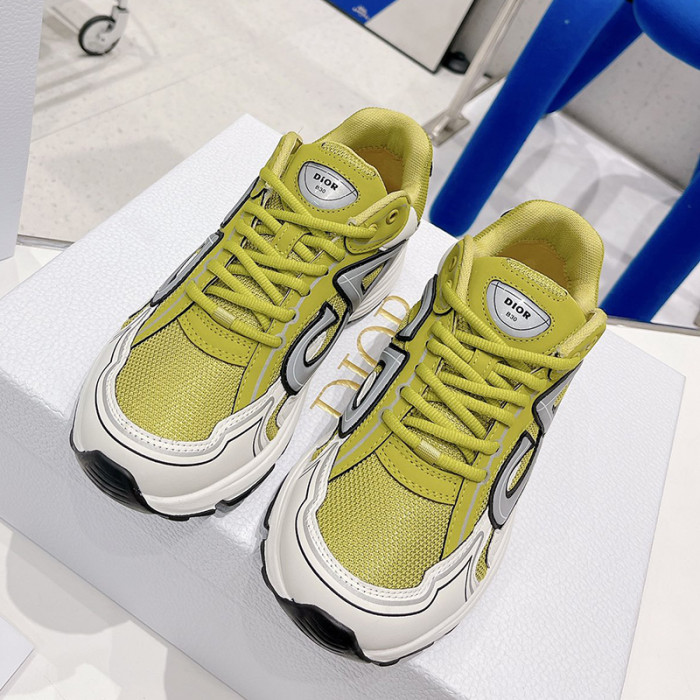 Dior Womens Shoes Sneakers Luxury Brand B30 SNEAKER Yellow Mesh and White Technical Fabric  Unisex Design 3SN279ZLX_H661