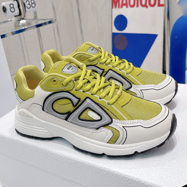 Dior Womens Shoes Sneakers Luxury Brand B30 SNEAKER Yellow Mesh and White Technical Fabric Unisex Design 3SN279ZLX_H661