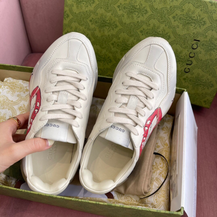 Gucci Mens Shoes Sneakers Luxury Brand Men's Rhyton leather sneaker with Original Box