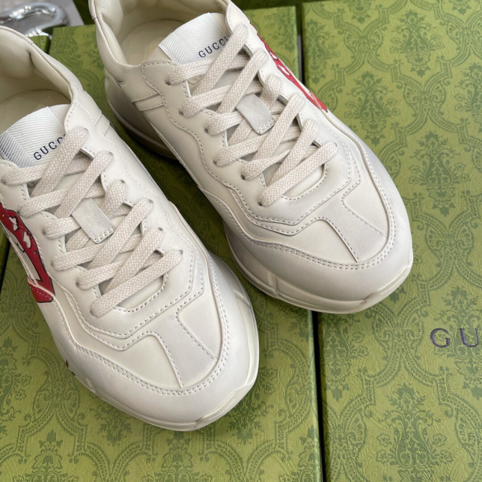 Gucci Mens Shoes Sneakers Luxury Brand Men's Rhyton leather sneaker with Original Box