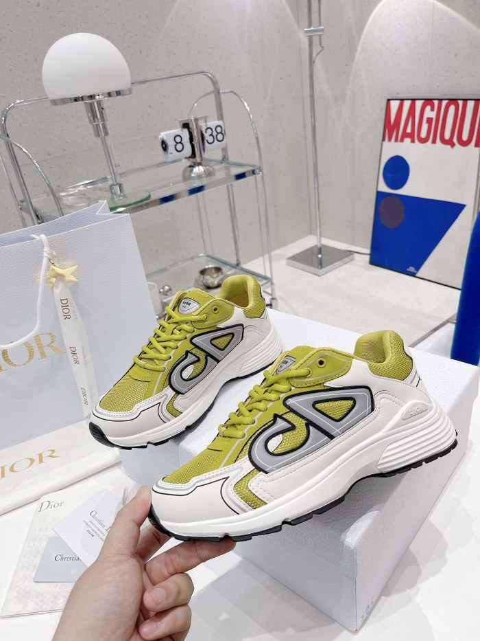 Dior Womens Shoes Sneakers Luxury Brand B30 SNEAKER Yellow Mesh and White Technical Fabric  Unisex Design 3SN279ZLX_H661
