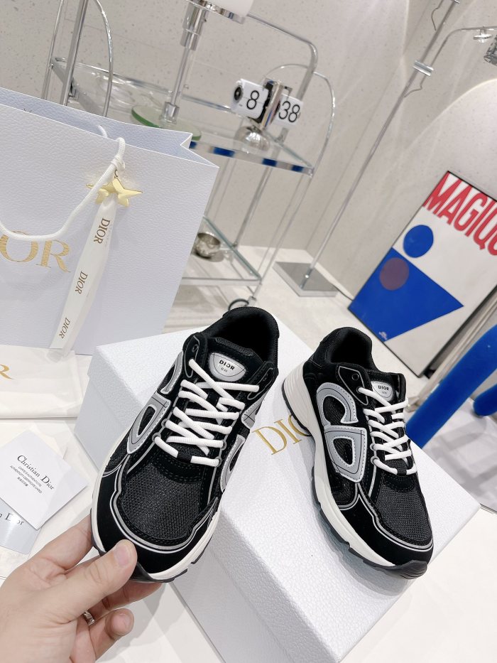 Dior Womens Shoes Sneakers Luxury Brand B30 SNEAKER Black Mesh and Technical Fabric Unisex Design 3SN279ZMB_H969