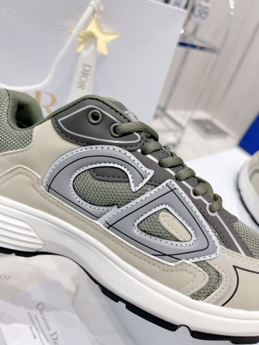 Dior Womens Shoes Sneakers Luxury Brand B30 SNEAKER B30 SNEAKER Olive Mesh and Cream Technical Fabric Unisex Design 3SN279ZLY_H661
