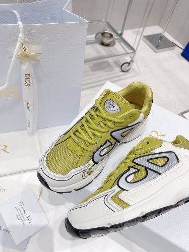 Dior Womens Shoes Sneakers Luxury Brand B30 SNEAKER Yellow Mesh and White Technical Fabric  Unisex Design 3SN279ZLX_H661