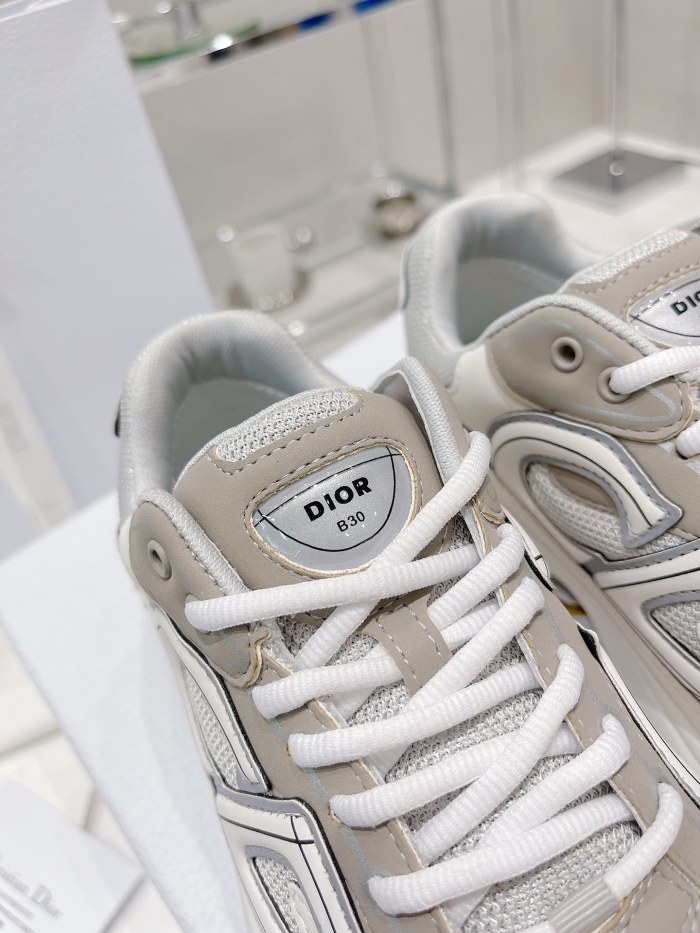 Dior Mens Shoes Sneakers Luxury Brand B30 SNEAKER Gray Mesh and White Technical Fabric Unisex Design 3SN279ZLZ_H860