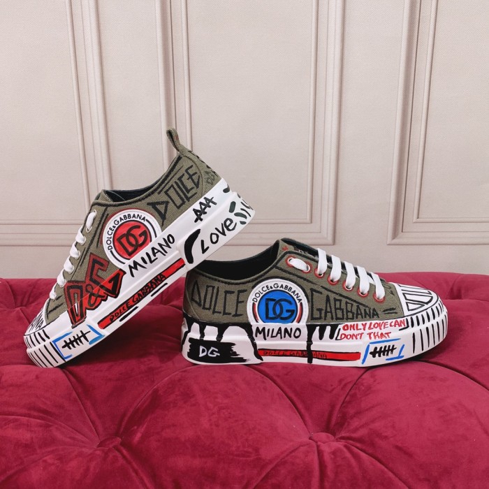 Dolce&Gabbana Womens Shoes Sneakers Fashion Type Luxury Brand Two-tone canvas Portofino Light Low-top sneakers with DG logo with Original Box