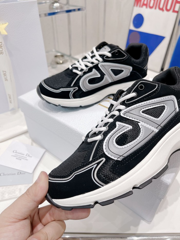 Dior Womens Shoes Sneakers Luxury Brand B30 SNEAKER Black Mesh and Technical Fabric Unisex Design 3SN279ZMB_H969