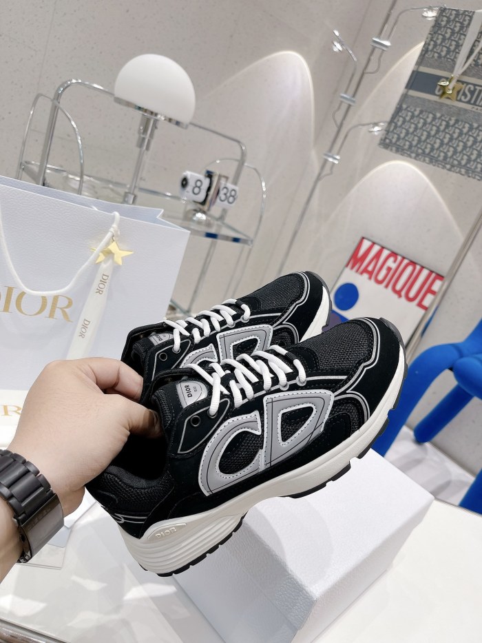 Dior Womens Shoes Sneakers Luxury Brand B30 SNEAKER Black Mesh and Technical Fabric Unisex Design 3SN279ZMB_H969