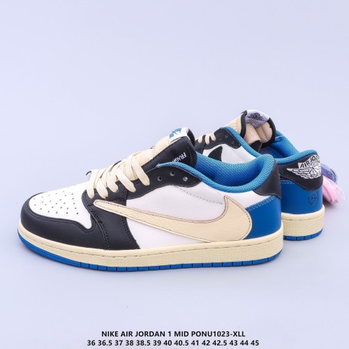 Travis Scott x Fragment x Air Jordan 1 Low“Military Blue” Sneakers Mens Womens Shoes Sneakers with Original Box DM7866-010
