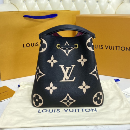 Louis Vuitton Womens Bag Crossbody Design NÉONOÉ MM Black/Beige Bicolor Monogram Empreinte Leather Luxury Brand with Original Box M45497
