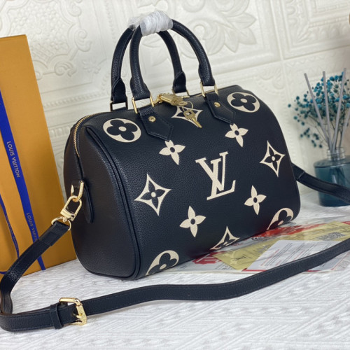 Louis Vuitton Womens Bags Luxury Brand Fashion Type SPEEDY BANDOULIÈRE 25 Black/Beige Embossed grained cowhide leather M58947 with Original Box