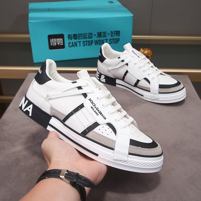 Dolce & Gabbana Mens Shoes Sneakers Rubber Sole Luxury Brand Calfskin 2.Zero custom sneakers with contrasting details with Original Box