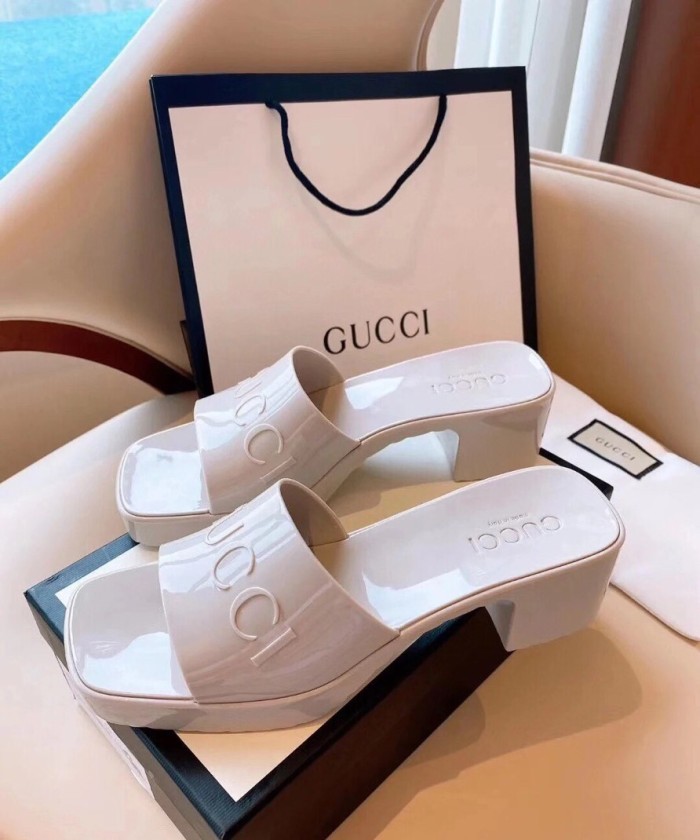 Gucci Womens Shoes Sandals Slides Slippers Luxury Brand Thick Sole 5cm Heel Design Women's GG slide sandal with Original Box