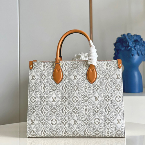 Louis Vuitton Womens Bags Handbags ONTHEGO MM Luxury Brand M59614 Ecru / Caramel Since 1854 Jacquard textile