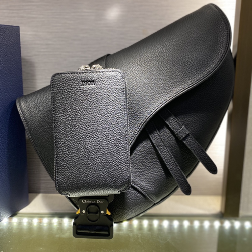 Dior Mens Womens Bags Shoulder Messenger Bags Luxury Brand  Maxi Saddle Bag Black Grained Calfskin with Original Box 1ADPO211YMJ_H00N