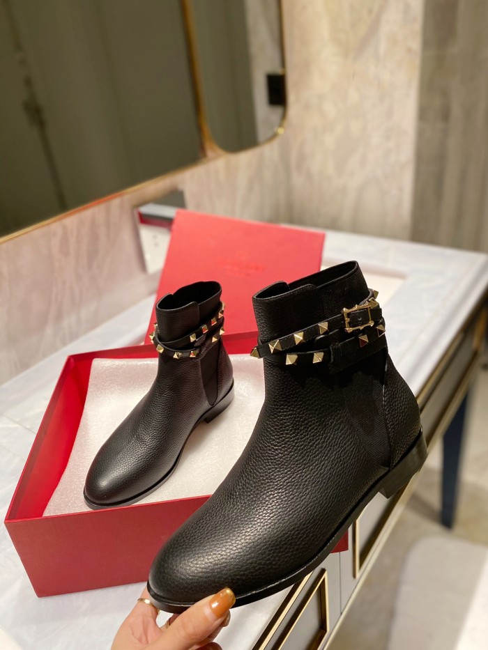 Valentino Garavani Women Fashion Ankle Boots Luxury Brand Vlogo Signature Calfskin Combat Boot with Original Box
