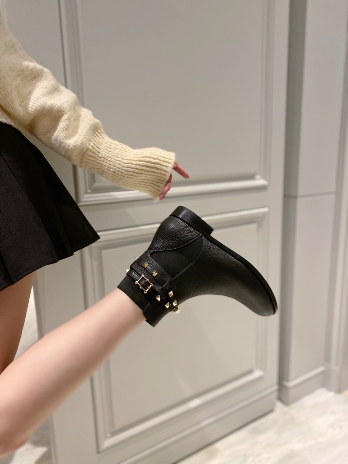 Valentino Garavani Women Fashion Ankle Boots Luxury Brand Vlogo Signature Calfskin Combat Boot with Original Box
