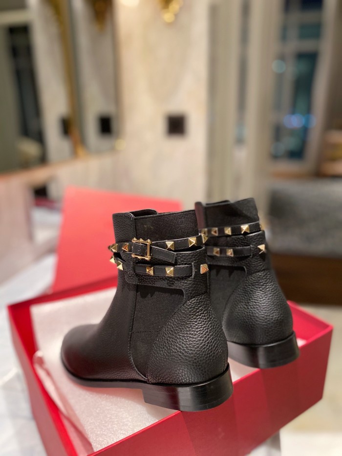 Valentino Garavani Women Fashion Ankle Boots Luxury Brand Vlogo Signature Calfskin Combat Boot with Original Box